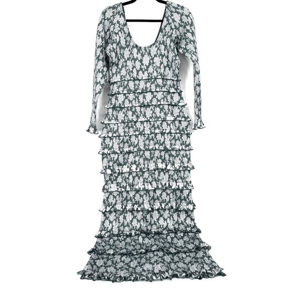 V. Chapman Lanie Maxi Dress Emerald Peony Print Ruffles Wedding Guest Size 2 NEW - Picture 4 of 10